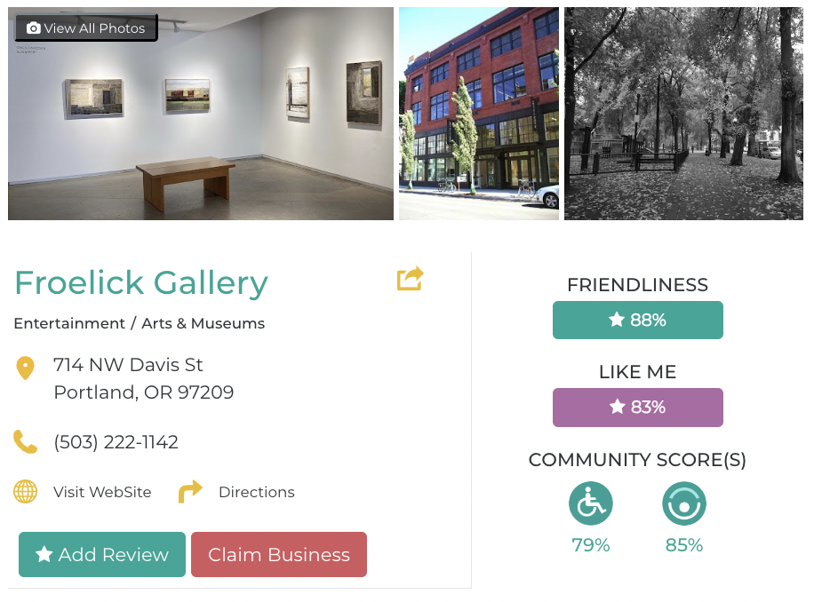 Friendly Like Me Accessibility Review Screen for Froelick Gallery