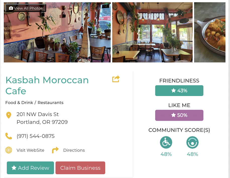 Friendly Like Me Accessibility review of Kasbah Moroccan Cafe