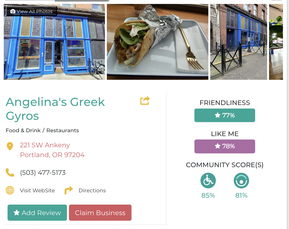 Friendly Like Me Accessibility review of Angelina's Greek Gyros