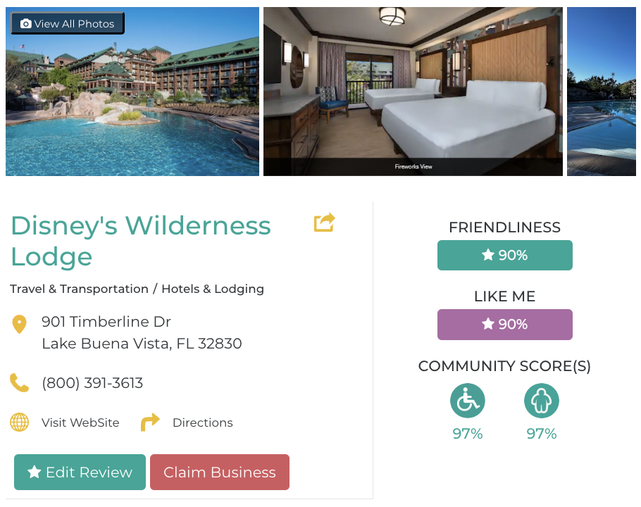 Disney's Wilderness Lodge Hotel Restaurant San Francisco Accessibility Review Friendly Like Me App Scores Wheelchair Plus-Size Rating