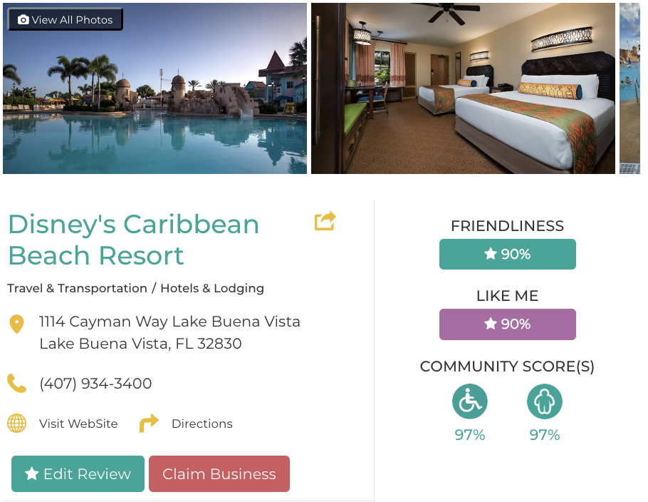 Disney's Carribean Beach Resort Review Orlando Restaurant San Francisco Accessibility Review Friendly Like Me App Scores Wheelchair Plus-Size Rating