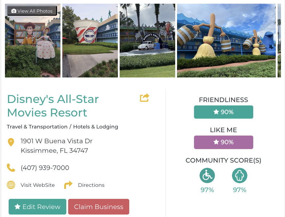 Disney’s All-Star Movies Resort Hotel Restaurant San Francisco Accessibility Review Friendly Like Me App Scores Wheelchair Plus-Size Rating