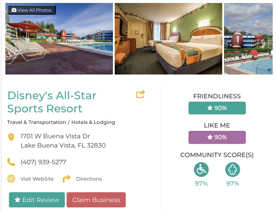 Disney's All-Star Sports Resorts Hotel Accessibility Review Friendly Like Me Scores