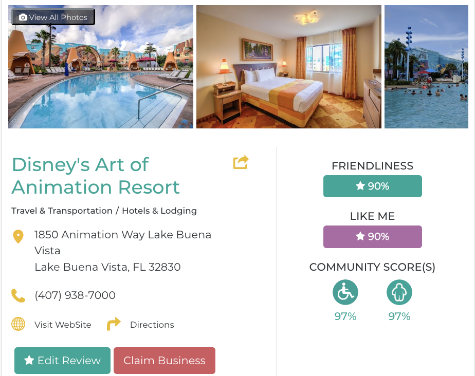 Disney’s Art of Animation Resort Hotel Accessibility Review Friendly Like Me App Scores