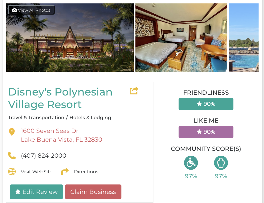 Disney’s Polynesian Village Resort Hotel Accessibility Review Friendly Like Me App Scores