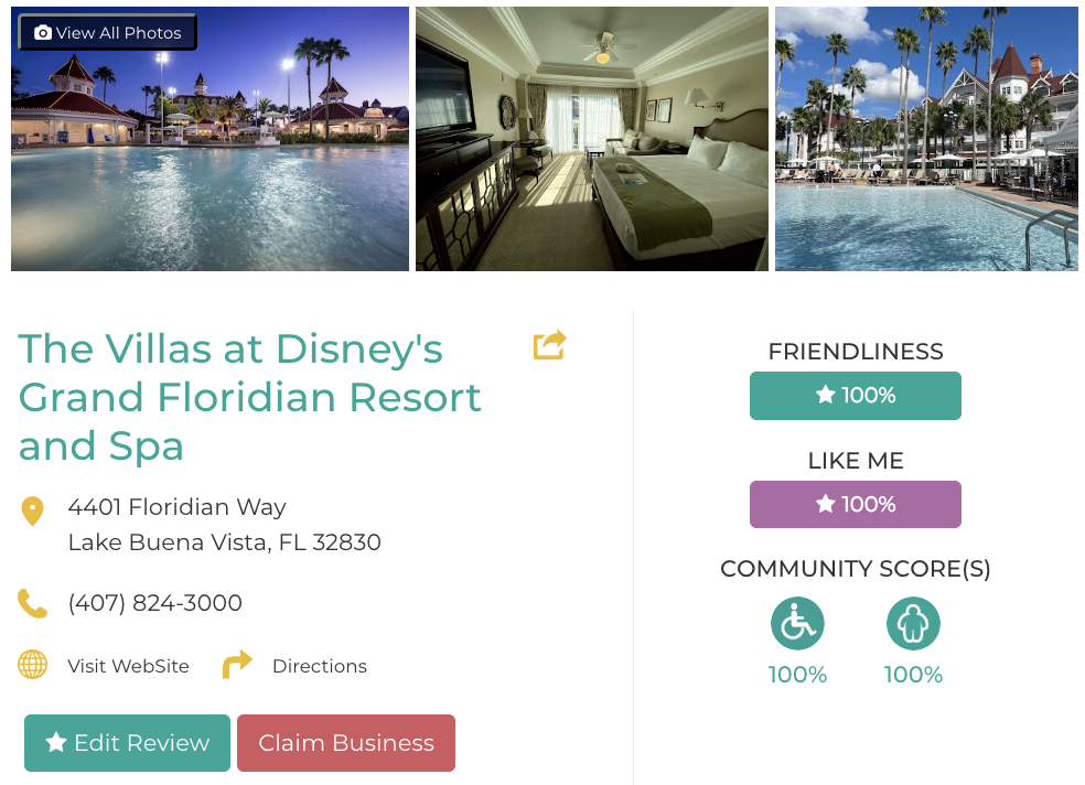 Disney’s Grand Floridian Resort & Spa Hotel Restaurant San Francisco Accessibility Review Friendly Like Me App Scores Wheelchair Plus-Size Rating