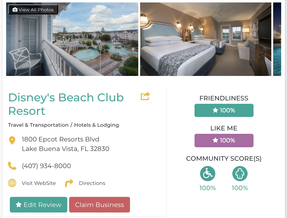 Disney's Beach Club Resort Hotel Restaurant San Francisco Accessibility Review Friendly Like Me App Scores Wheelchair Plus-Size Rating