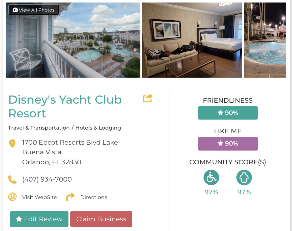 Disney’s Yacht Club Resort Hotel Restaurant San Francisco Accessibility Review Friendly Like Me App Scores Wheelchair Plus-Size Rating