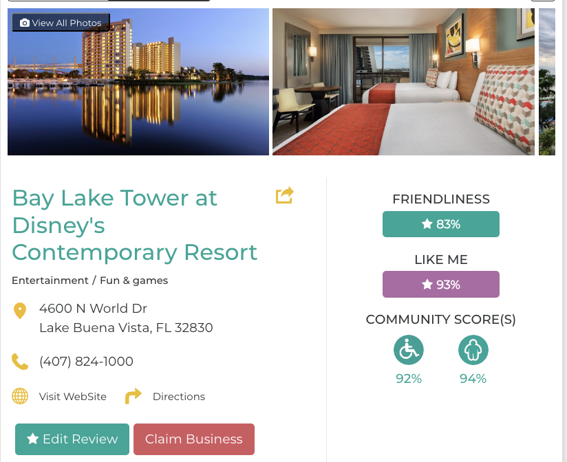 Bay Lake Tower at Disney's Contemporary Resort Hotel Restaurant San Francisco Accessibility Review Friendly Like Me App Scores Wheelchair Plus-Size Rating