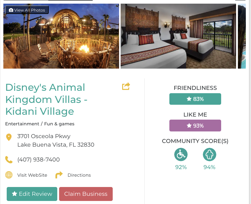 Disney's Animal Kingdom Villas - Kidani Village Hotel Restaurant San Francisco Accessibility Review Friendly Like Me App Scores Wheelchair Plus-Size Rating