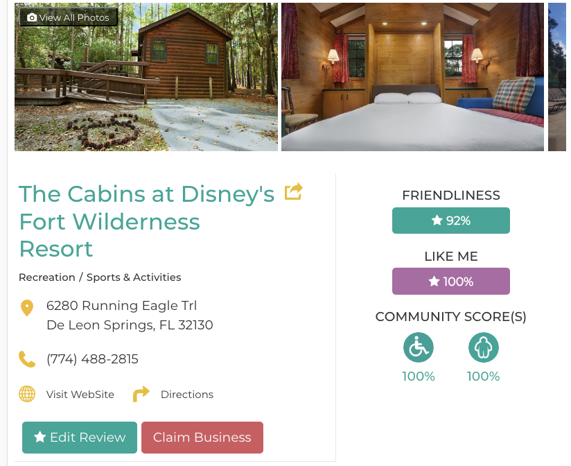 The Cabins at Disney's Fort Wilderness Resort Hotel Restaurant San Francisco Accessibility Review Friendly Like Me App Scores Wheelchair Plus-Size Rating