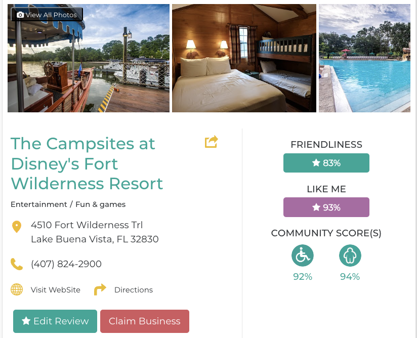 The Campsites at Disney’s Fort Wilderness Resort Hotel Restaurant San Francisco Accessibility Review Friendly Like Me App Scores Wheelchair Plus-Size Rating