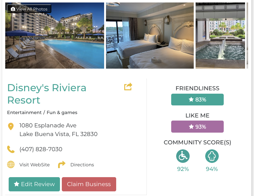 Disney’s Riviera Resort Hotel Restaurant San Francisco Accessibility Review Friendly Like Me App Scores Wheelchair Plus-Size Rating