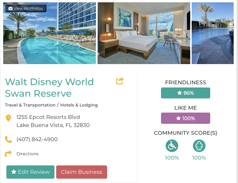 Walt Disney World Swan Reserve Orlando Hotel Restaurant San Francisco Accessibility Review Friendly Like Me App Scores Wheelchair Plus-Size Rating