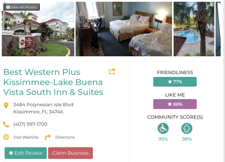 Best Western Plus – Kissimmee – Lake Buena Vista South Inn & Suites Hotel Restaurant San Francisco Accessibility Review Friendly Like Me App Scores Wheelchair Plus-Size Rating
