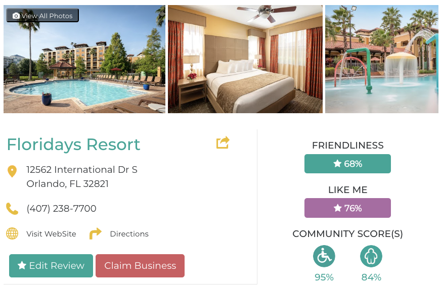 Floridays Resort Orlando Hotel Restaurant San Francisco Accessibility Review Friendly Like Me App Scores Wheelchair Plus-Size Rating