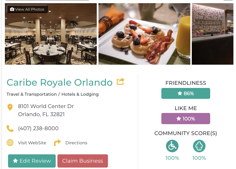 Caribe Royale Orlando Hotel Restaurant San Francisco Accessibility Review Friendly Like Me App Scores Wheelchair Plus-Size Rating