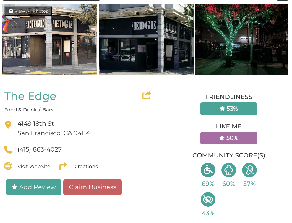 The Edge Friendly Like Me accessibility review containing scores for mobility, weight, deaf, hard of hearing, blind, and low vision communities.
