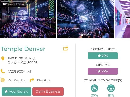Friendly Like Me review of Temple Denver, including Friendliness scores and contact info