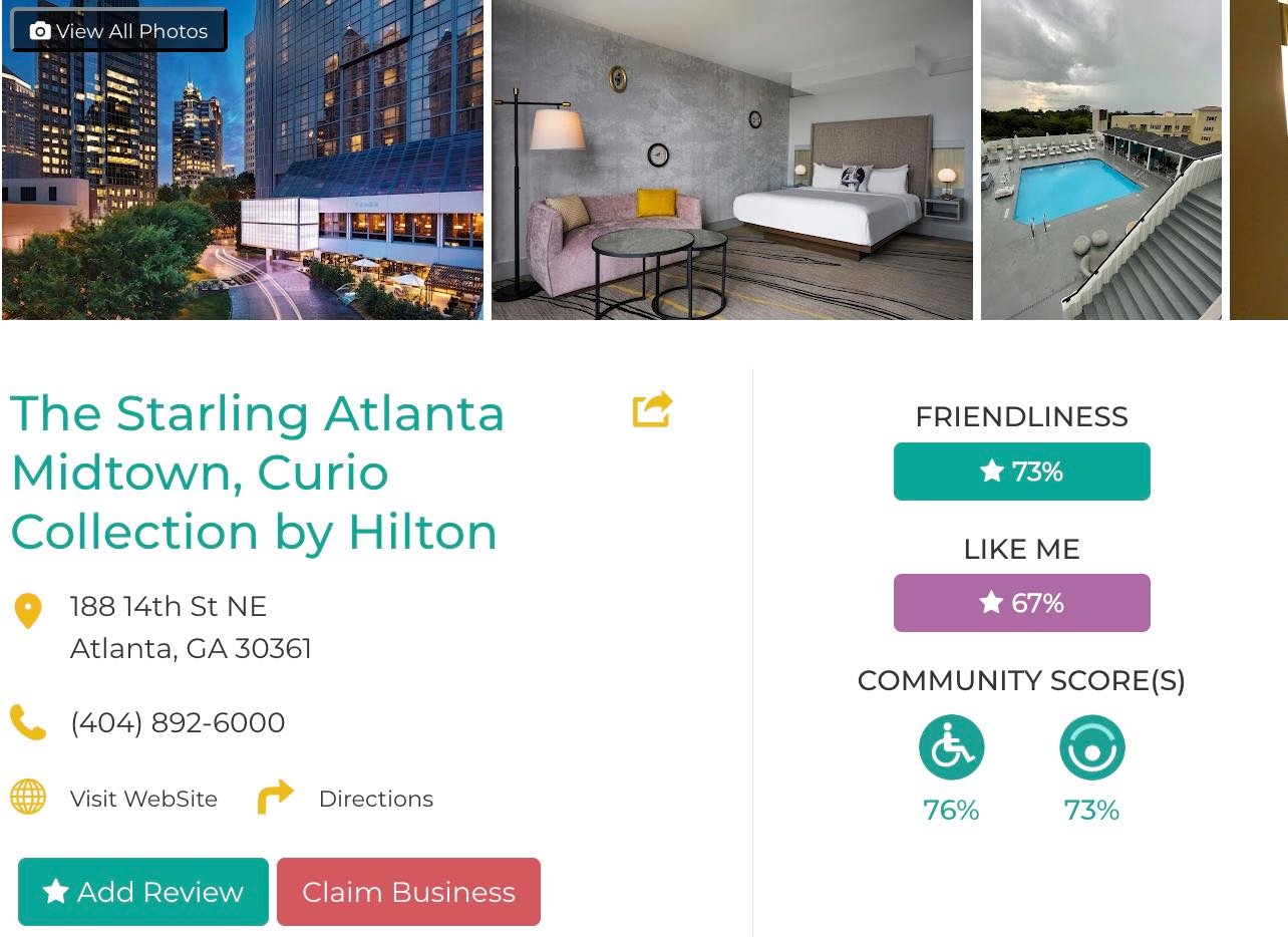 Friendly Like Me app review of The Starling Atlanta Midtown, Curio Collection by Hilton, including Friendless scores as well as photos and contact info
