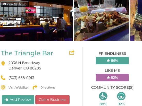 Friendly Like Me review of The Triangle Bar, including Friendliness scores and contact info