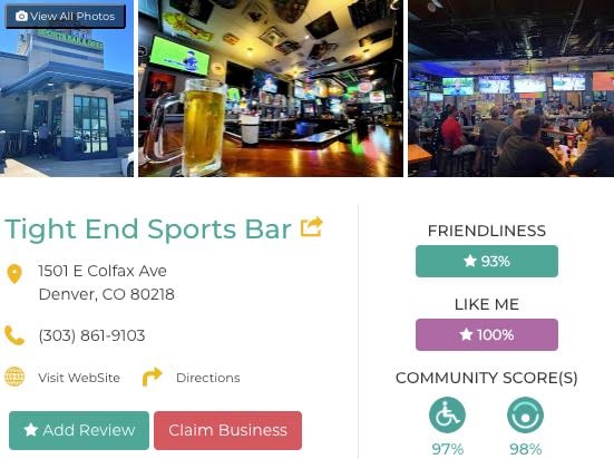 Friendly Like Me review of Tight End Sports Bar, including Friendliness scores and contact info