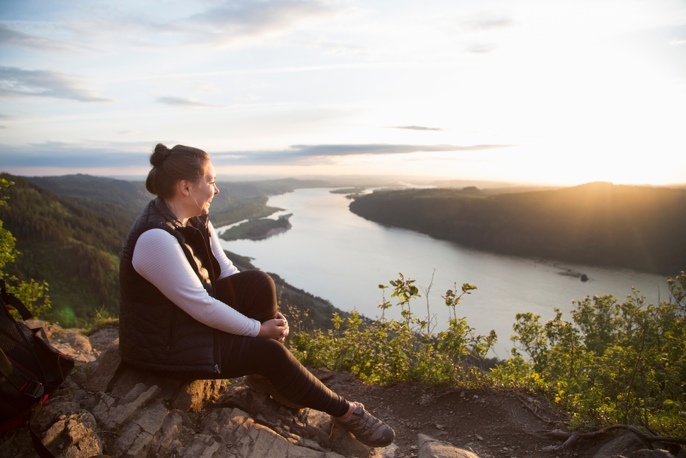 A woman overlooking the Columbia River Gorge